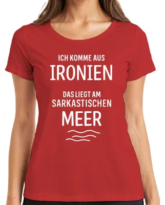 Obrázok produktu pre Pochádzam z ironického sarkastického mora sarkazmus humorný darček dámske tričko, červené, XXL