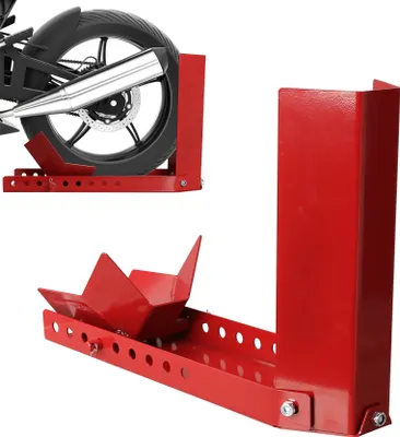 Image de Béquille de moto TolleTour Bascule de moto 1 remorque Aide au chargement réglable Béquille de moto Pince de roue avant avec 3 trous de boulon d'ancrage Béquille de transport Bascule de roue Rouge