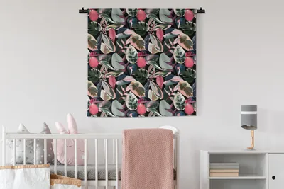 Produktbild von MuchoWow® Wandteppich Wandbehang Tropisch - Blätter - Rosa 90x90 cm Tapisserie Dekoration Wandtuch - Wandaufhänger