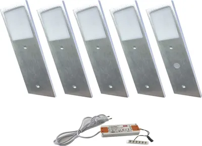 LED-Unterbauleuchte, 5er-Set, Aluminium, warmweiß, mit Schalter