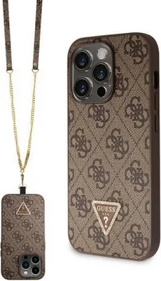 A product shot of a phone case with a crossbody strap, shown from two angles.