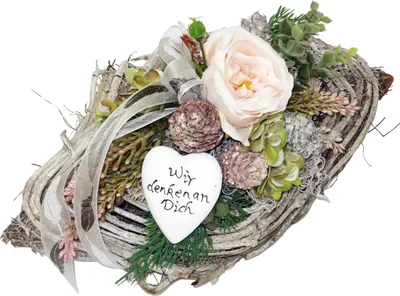Produktbild von Grabschmuck Rebenraute mit Herz und Rose, wetterfest CreaFlor Home