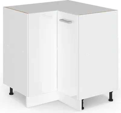 Produktbild von Vicco Eckunterschrank R-Line, 75.6 cm ohne Arbeitsplatte, Weiß Hochglanz/Weiß
