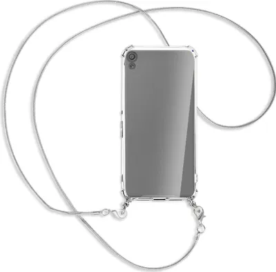 Produktbild von Handykette Backcover-Schutzhülle mit Band (Metall silberfarben) für Sony Xperia XA - silberfarbene Kette Snake