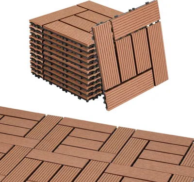 Zdjęcie produktu dla Płytki WPC Jayseuw – zestaw 33 sztuk płytek tarasowych 30 x 30 cm w systemie zatrzaskowym