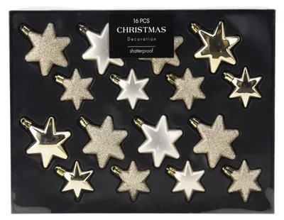 16tlg Weihnachtskugel Set Sterne Champagner