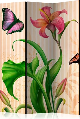 Produktbild von 3-teiliger Doppelseitiger Vlies Paravent - Vintage - spring 135x172 cm Blumen b-C-0415-z-b