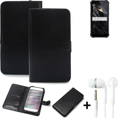 Produktbild von K-S-Trade Wallet Case Handyhülle kompatibel mit Oukitel WP20 Schutzhülle Flip cover Flipstyle Tasche Hülle Flipcover Slim Bumper schwarz + in ear
