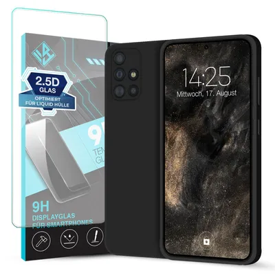 Produktbild von Hülle für Samsung Galaxy A51 mit 9H Displayglas Displayschutz Case Cover Bumper Smartphone Softgrip Schutzhülle Farbe: Schwarz