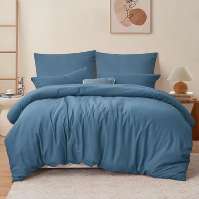 Zdjęcie produktu dla Komplet pościeli 3-częściowy, 220x240 cm, kolor: błękitny, wykonany z mikrofibry, z zamkiem błyskawicznym i wstążkami