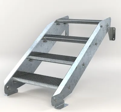 Produktbild von Stahltreppe 4 Stufen bis Höhe 84 cm, Laufbreite : 60 cm kein Geländer ST 1 (31 / 31 mm)