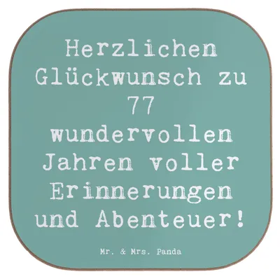 Produktbild von Mr. & Mrs. Panda Tischuntersetzer Spruch 77. Geburtstag - Meeresbrise - Geschenk, Untersetzer für Gläser, Meilenstein, Coaster, Quadratisch, Erinnerungen, Jubiläum, Alter