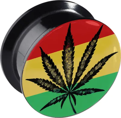 Produktbild von viva-adorno 1 Stück 10mm Flesh Plug Tunnel Acryl Schraubverschluss Hanfblatt Reggae Größe 6 - 12mm Z168.D4