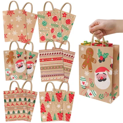 Produktbild von Behiruch Geschenktüten Weihnachten, 12 Stück Weihnachtstüten Papiertüten – Einheitsgröße (21 x 15 x 8 cm)