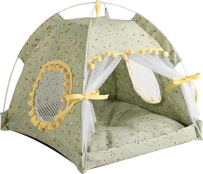 Produktbild von Katzenzelthaus, halbgeschlossen, faltbar, belüfteter Gazevorhang, tragbares Sommer-Haustiernest für Hunde, 40 x 40 x 37 cm, geeignet für Haustiere bis