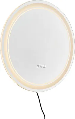 Zdjęcie produktu dla Lustro łazienkowe LED 3 kolory, przeciwmgielne, montowane na ścianie, okrągłe, 60 cm