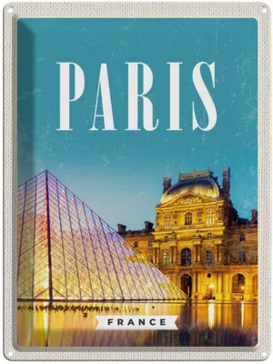 Produktbild von vianmo Blechschild 40x30 cm Paris Frankreich Häuser Architektur Nacht Bildmotiv Reisemotiv Abenteuer Reisen Europa Urlaub