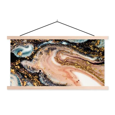 Produktbild von MuchoWow® Textilposter Marmoroptik - Gold - Schwarz - Glitzer - Chic 60x30 cm mit holzfarbenen Rahmen - Dekoration