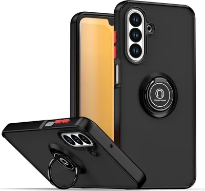 Immagine prodotto di Custodia per Samsung Galaxy A26 traslucida opaca in TPU con supporto ad anello e supporto Nero Rosso