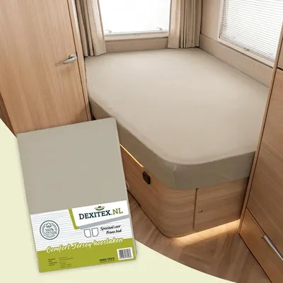 Produktbild von Dexitex Spannbettlaken für Französische Betten, 1 Stück, Sand, linke Seite, 125–155 × 190–210 cm, 100% Baumwolle, für Wohnwagen und Wohnmobile