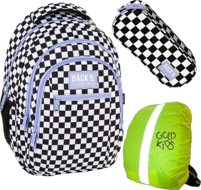 Produktbild von Goldkids - Schulranzen für Jungen und Mädchen, 3er-Set - Schul-Rucksack für Kinder mit Schlampermäppchen - Regenschutz - Schachbrettmuster