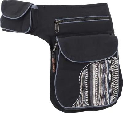Produktbild von Stoff Sidebag, Bauchtasche, Goa Gürteltasche - Schwarz/grau, Uni - Erwachsene, Baumwolle, 25*15*8 cm, Festival- Bauchtasche Hippie