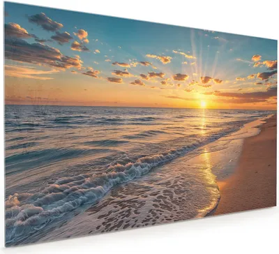 Produktbild von Küchenrückwand Spritzschutz Glas mit Motiv Sonnenaufgang Meer 40 x 40 cm