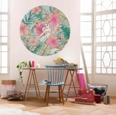 Produktbild von Komar Vlies Fototapete rund und selbstklebend "Ariel Ocean Flowers" - Größe: 125 x 125 cm (Breite x Höhe) - 1 Stück
