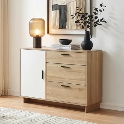 Produktbild von Sideboard 'Kenta' mit 3 Schubladen und 1 Tür 100 x 35 x 72 cm Sonoma-Eicheoptik / Weiß