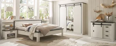 Produktbild von Schlafzimmer Set Stove in weiß komplett Set 7-teilig mit Bett und Kleiderschrank