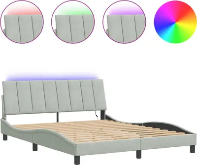 Image de vidaXL Cadre de lit avec LED sans matelas "Hanko" gris clair 160x200 cm velours