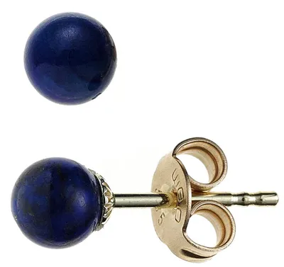 Immagine prodotto di Orecchini con lapislazzuli blu, diametro 5 mm, in oro giallo 585, gioielli per donna