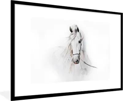 Produktbild von MuchoWow® MuchoWow® Gerahmtes Poster Pferd - Aquarell - Tiere - Weiß 90x60 cm - Poster mit zchwarzem Bilderrahmen - Wanddekoration - Fotos