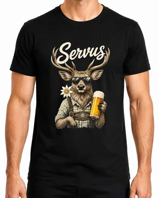 Productafbeelding van Servus Hirsch Lederhosen, Bier, Edelweiß, traditionele kleding, Dirndl, , heren T-shirt, zwart, XXL