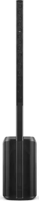 A black column PA system on a white background.