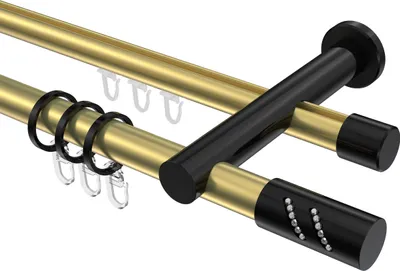 Produktbild von Interdeco Rundrohr-Innenlaufstange / Gardinenstange (Kombination) Messing-Optik / Schwarz, Typ Platon Zoena (Glitzerzylinder), 20 mm Ø 2-läufig, 180 cm