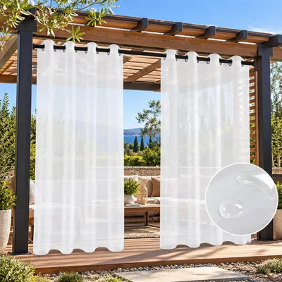 Produktbild von Outdoor Vorhang Wasserdicht Transparent Voile Außen Gardinen Outdoorvorhänge mit Ösen, 2 Stück, B132xH243cm