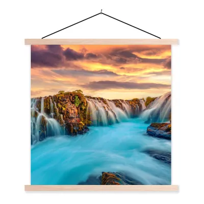 Produktbild von MuchoWow® Textilposter Wasserfall - Landschaft - Wolken - Natur 120x120 cm mit holzfarbenen Rahmen - Textil-Poster