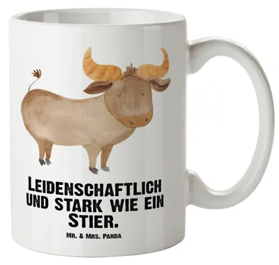 Produktbild von Mr. & Mrs. Panda Riesentasse Sternzeichen Stier - Weiß - Geschenk, Keramiktasse, Geburtstag April, Ochse, Haferl, Pott, weisse tasse, Große Teetasse, Rind, Mai