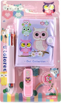 Produktbild von Mini Notizbuch mit Kugelschreiber Eule Kinder Kleines Heft 7,5x10,5cm Geschenk Versch. Motive