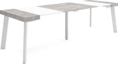 Produktbild von Ausziehbarertisch, 262x90x73cm, Für 12 Gäste, Hölzerne Beine, Mattweiß und Zementgrau