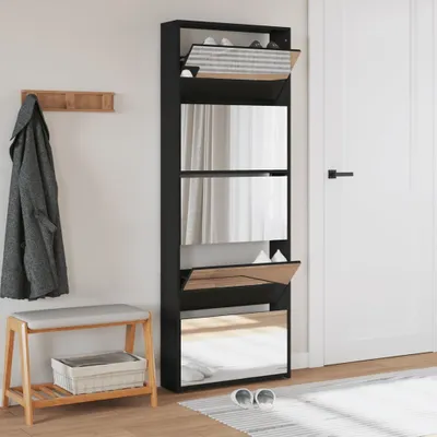 Produktbild von "Winter Sale" Schuhregale - Schwarz Schuhschrank mit Spiegel 5 Fächer Schwarz 63x17x169,5cm DE9564263