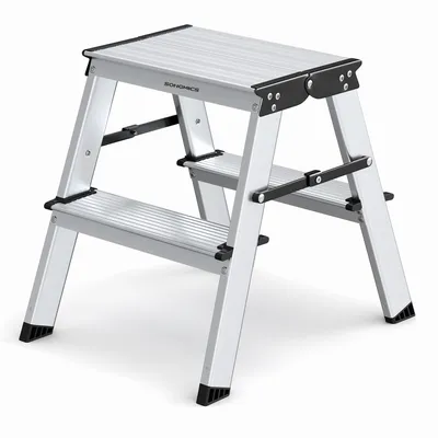Produktbild von SONGMICS Leiter, Trittleiter, Aluleiter mit 2 rutschfesten Stufen, klappbar, Stehleiter, Mehrzweckleiter, bis 150 kg belastbar,