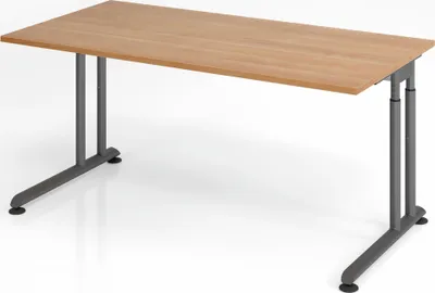 Produktbild von Schreibtisch Nilo | Nussbaum | Graues Gestell | BxT 160x80cm | Arbeitshöhe 68-82cm | höhenjustierbar, 1cm Raster | C-Fuß-Gestell | Rechteckform