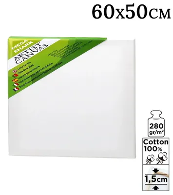 Obrázok produktu pre Biela plátno – plátno napnuté na ráme – 60 x 50 cm – 100 % bavlna – rám z borovicového dreva – vhodné na akrylové a olejové farby