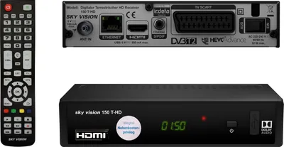 Produktbild von Sky Vision 150 T-HD Kompakter HDTV DVB-T-Receiver für Italien und Deutschland mit ergonomischer Komfort-Fernbedienung und deutscher Bedienungsanleitung