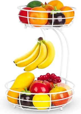 Immagine prodotto di Moderna fruttiera in metallo a due ripiani, bianca