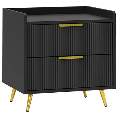 Produktbild von Nachttisch mit 2 Schubladen mit Rillen, goldfarbenen Metallbeinen, 50 x 40 x 50 cm, schwarz