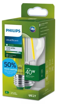 Obrázek produktu pro Philips LED žárovka A60 2,3W = 40W E27 čirá 485lm neutrální bílá 4000K ultra účinná