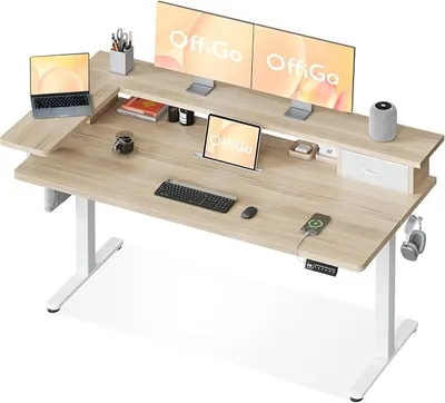 Imagen del producto de Escritorio con altura ajustable y cajón, 140 x 60 cm, color beige